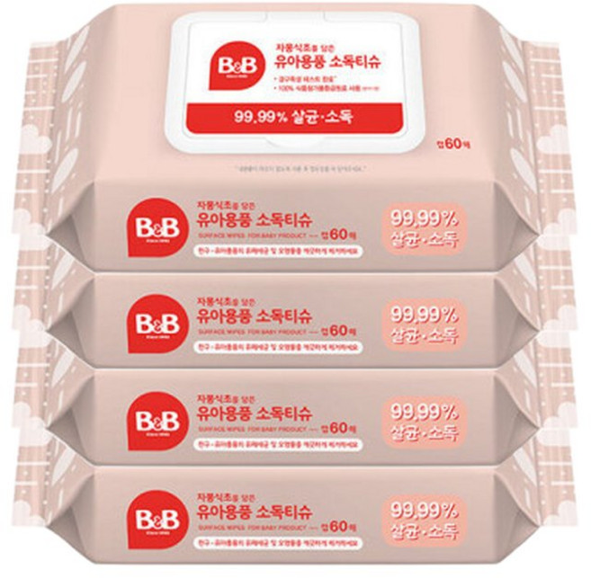 자몽식초를 담은 유아용품 소독티슈 60매(캡)x4개, 60매, 4개