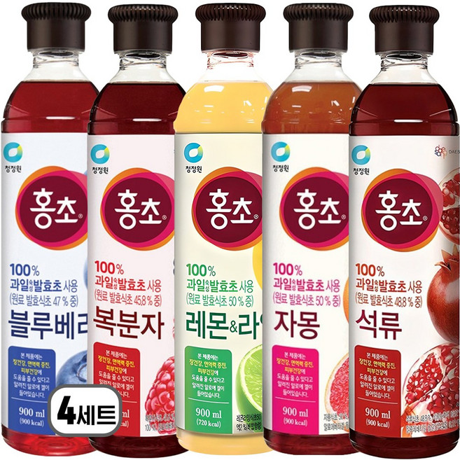 청정원 홍초 블루베리 + 복분자 + 레몬라임 + 자몽 + 석류, 4세트, 4.5L