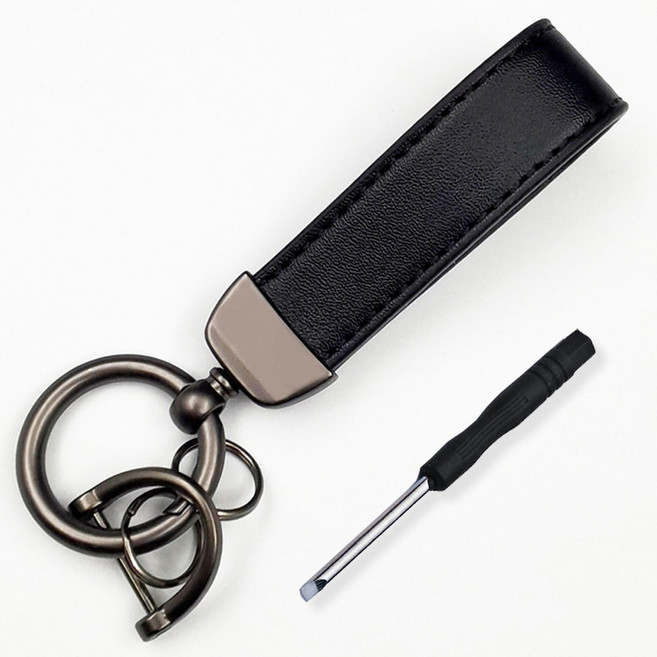 제로리빙 고급 가죽 자동차 키링 열쇠고리, 그레이