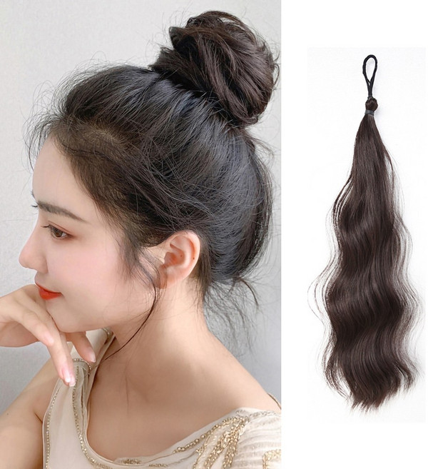 웨이브 긴 머리 부분 가발 머리끈 자연스러운 포니테일 헤어피스, 라이트브라운, 1개