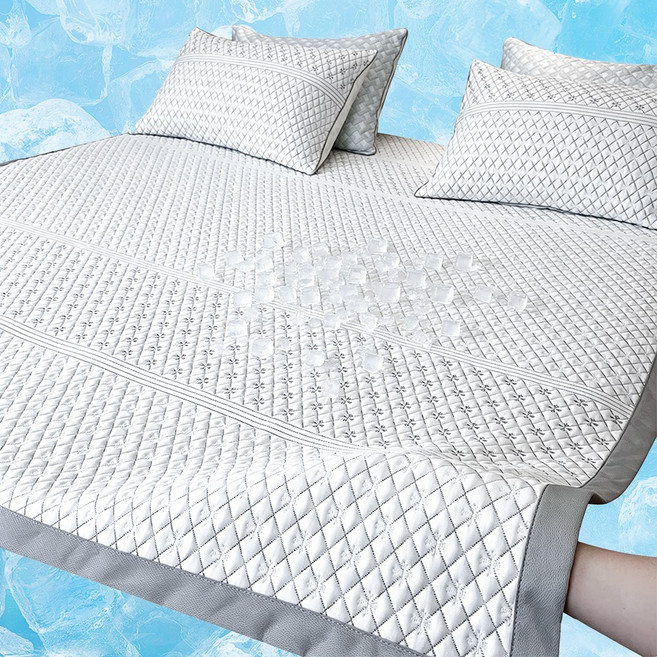 GHKO 프리미엄 아이스쿨링 냉감패드 냉감 침대 패드 고정밴드형 여름 침대패드, 쿨매트, 흰색