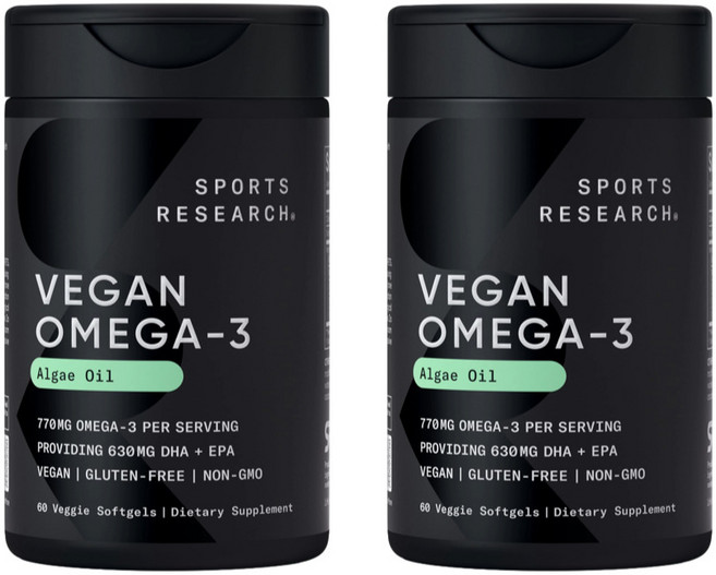 스포츠리서치 비건 오메가-3 DHA + EPA 630mg 베지 소프트젤, 60정, 2개
