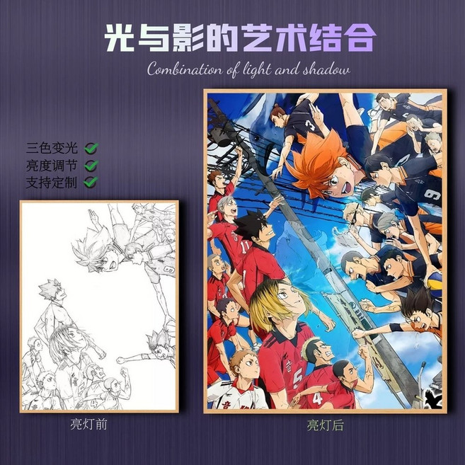 종류많음 하이큐액자무드등 하이큐 조명액자 애니 켄마 카게야마 히나타 오이카와 카라스노 배구 포스터 캐릭터 사진 액자무드등 굿즈 스탠드, a4 라지 31 22cm  충전식, 배구주니어 M