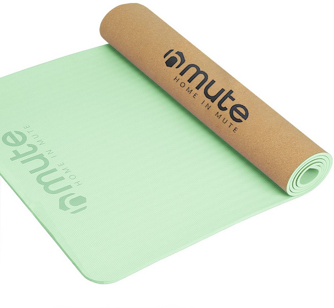 뮤트 요가매트 TPE 천연 코르크 두꺼운 미끄럼방지 필라테스매트, 그린, 1개