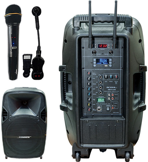 포터블 앰프스피커 SMP-K1200-HS 국산 300W 12"우퍼 2체널 무선마이크(핸드+색소폰용) SNSM, BLACK, SMP-K1200-HH