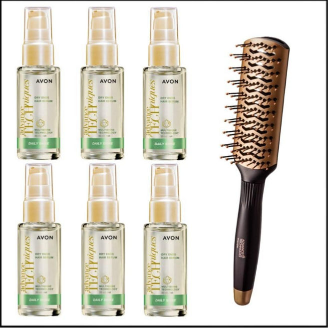 AVON 毛鱗片柔亮B5護髮油 + 蓬鬆美髮梳 免沖洗護髮精油 分岔乾燥髮適用, 6個, 30ml