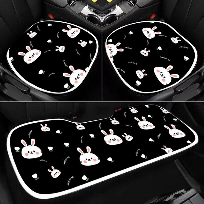 자동차 의자 시트+등받이 쿠션 세트 러블리 격자 무늬 토끼 패턴 5종 계묘년 마스코트 재물운과 행운을 끌러오는 래빗 사계절용 통기성좋은 차량용 꾸미기 좌석 매트 커버 선물키트, 플라워 토끼_02, 조종석/조수석용 의자매트*2+뒷좌석 장매트*1, 1개