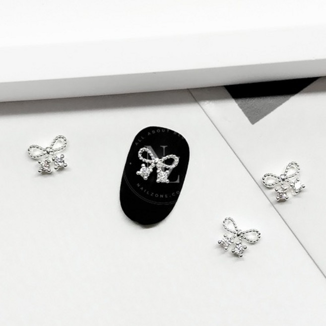 메탈볼 매듭리본 댕글 네일파츠 NO.86L실버 (2개입)