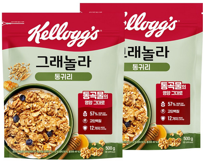 켈로그 통귀리 그래놀라 시리얼, 500g, 2개