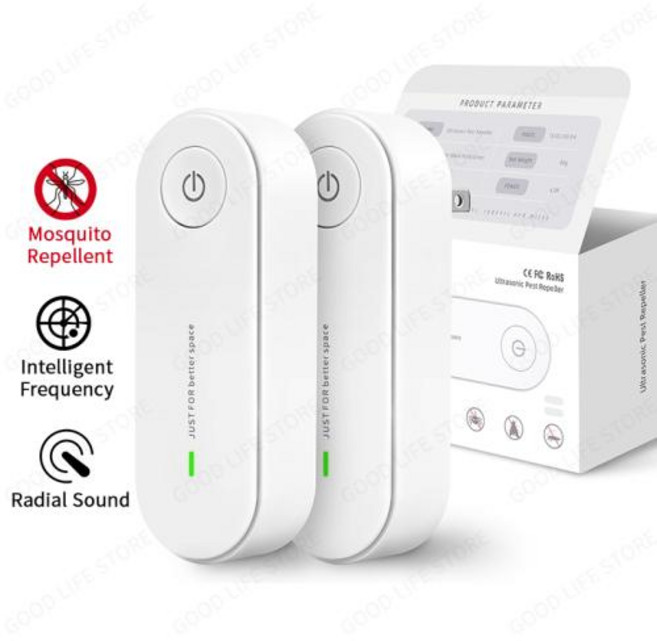 초음파 벌레퇴치기 대형매장 카페 식당용 캠핑용 필수 해충기 2 팩 구충제 전자 모기 마우스 거미 바퀴벌레 살충제 해충 방제, 02 2 Pack white, EU