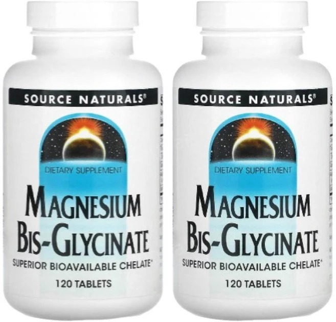 SourceNaturals Magnesium 마그네슘 비스글리시네이트 120정 2개, 120정 2통 - 쿠팡