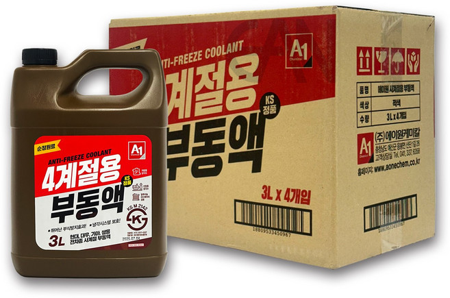 에이원 4계절용 부동액 적색 3리터, 3L, 1개
