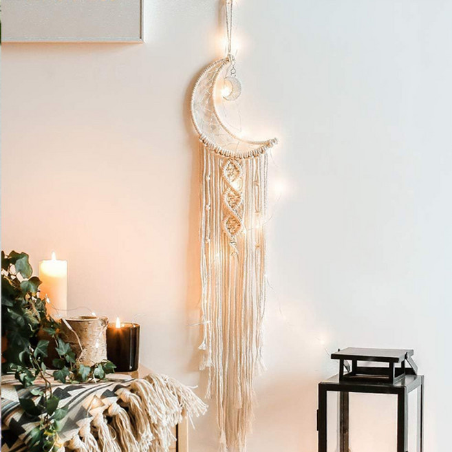 MIROSE 마크라메 인테리어 소품 벽장식 홈데코 월행잉 행운 감성소품, 루나 드림캐쳐