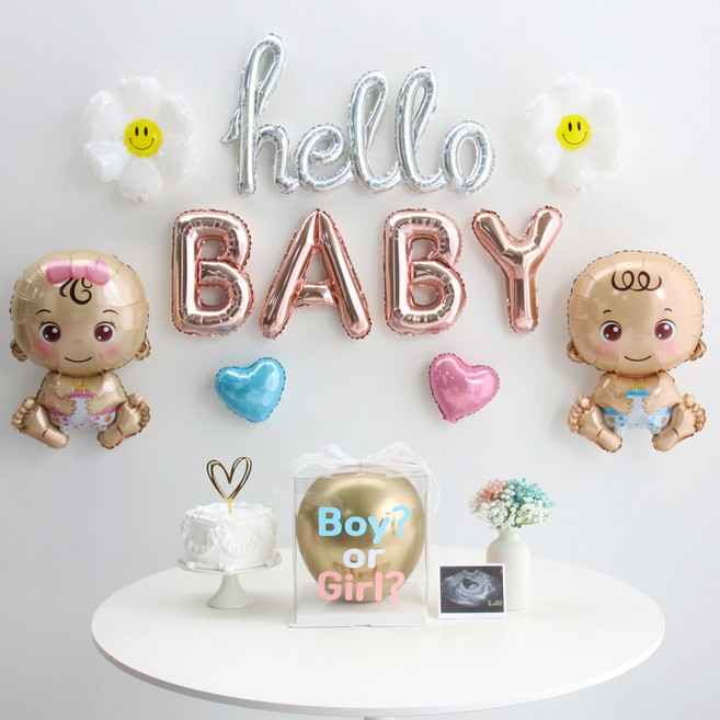 이벤트홀릭 젠더리빌 서프라이즈 박스 풍선세트 성별공개 확인 베이비샤워, 1개, 종합풍선세트