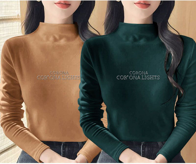 1+1 여자 목폴라티 캐주얼 가을 겨울 덕기모 반폴라 쫄티 슬림핏 이너티 레깅스 상의 기질 심플 여성 기모 긴팔 티셔츠 2P WXY