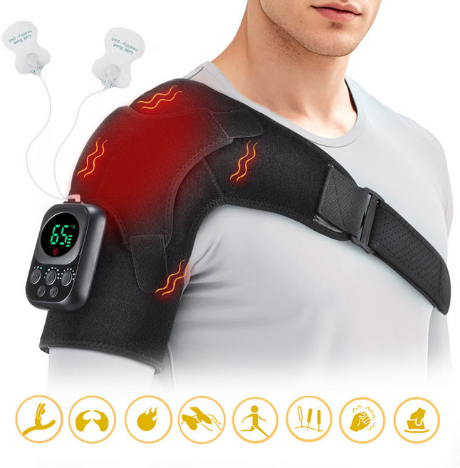 Smabat 2 IN1 양쪽 어깨보호대 전동 온열찜질 진동마사지, 블랙, 1개, 블랙