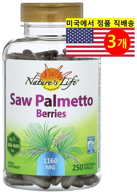Nature's Life 쏘팔메토 베리 추출 580mg Saw Palmetto, 3개, 250정 - 쿠팡