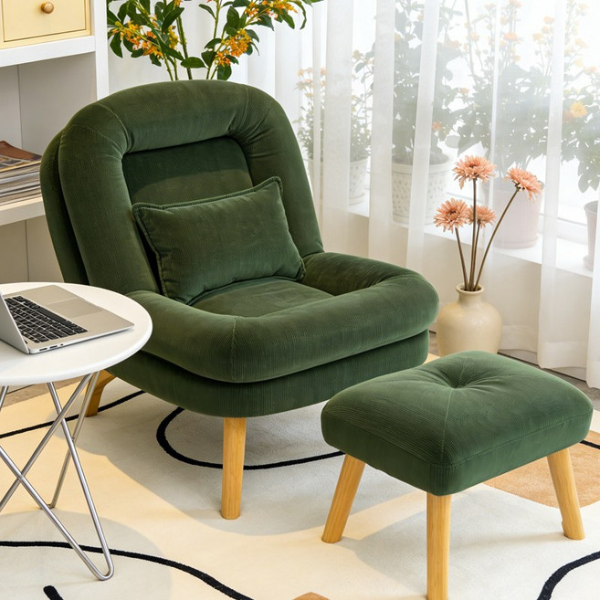 1인 리클라이너 소파 체어 인테리어 의자 발판포함, 그린