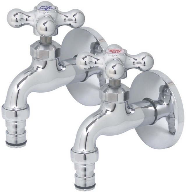 에이치바스 냉수온수세트 KC인증 고급형 십자핸들 커플링 세탁기 수도꼭지 베란다 발코니 수전, 냉수/온수 세트, 1개