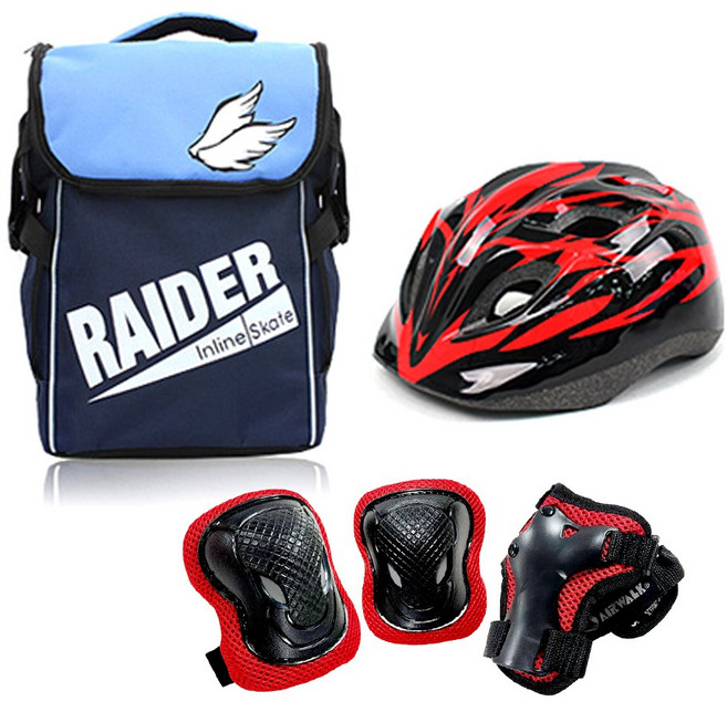 에어워크 마리 핑크 아동 인라인 스케이트 보호장비 세트 / 인라인 가방+헬멧+보호대, 헬멧_레드/가방_블루:보호대_레드_S, 1개