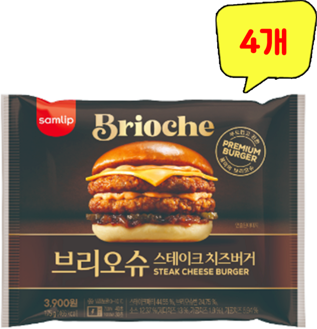 삼립)브리오슈스테이크치즈버거, 4개, 175g