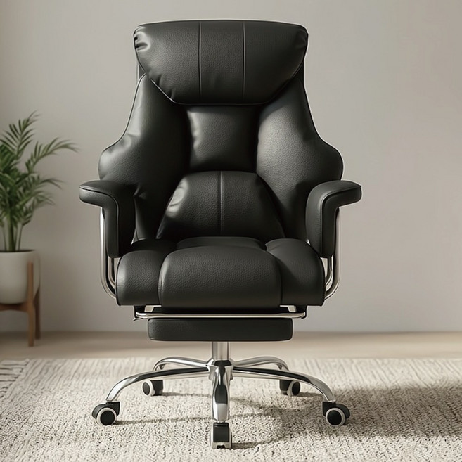 [로컬라이브] 컴퓨터 의자 XH830A 책상 학습 사무실 리클라이너 중역의자 발받침대+고정형 팔걸이, 블랙