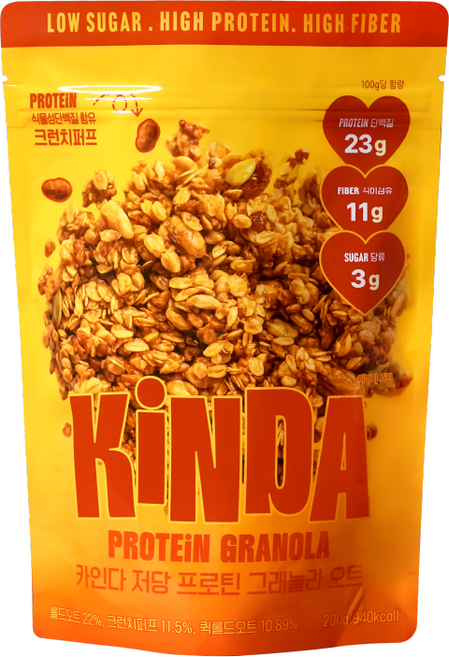 카인다 저당 단백질 그래놀라 오트 무설탕 시리얼, 1개, 200g