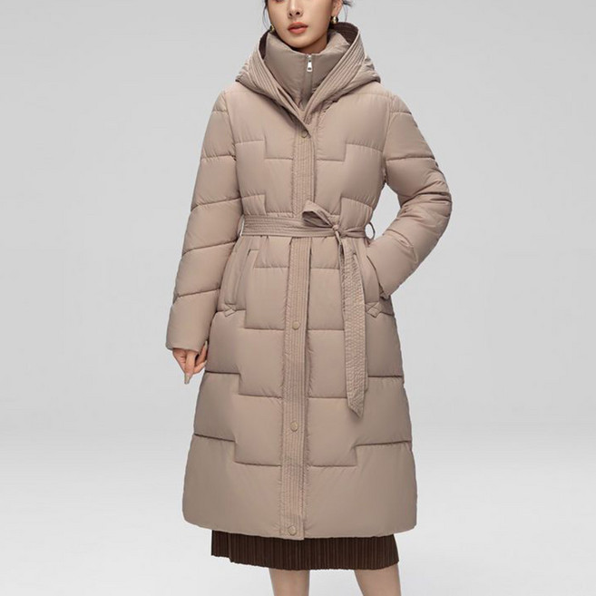 삼제태전 겨울 중년 여성 보온 롱 패딩 허리 조임으로 날씬하게