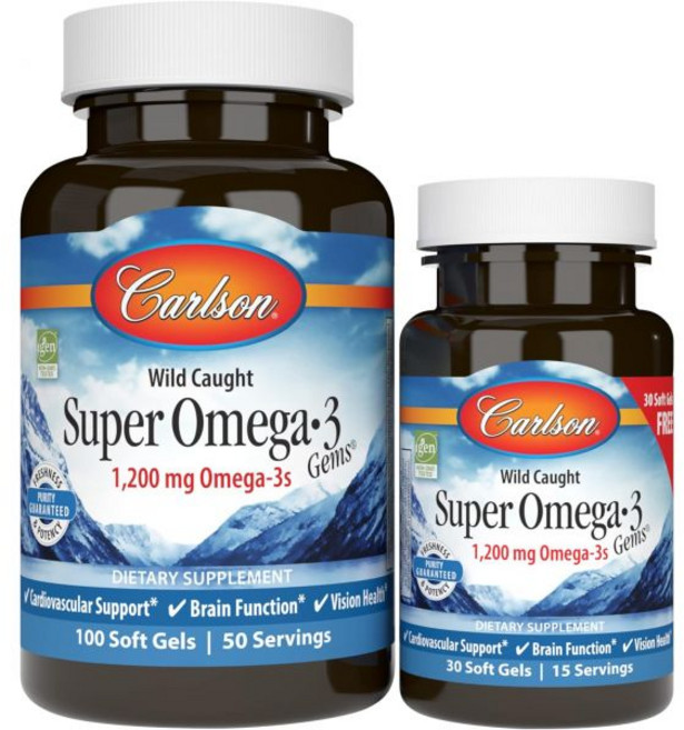 칼슨 오메가3 EPA DHA 포함 산 노르웨이 어유 100 30 소프트젤, 1개, 30정