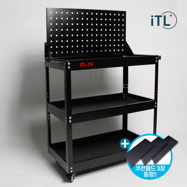 ITL 이동식 공구함 철제 공구대 공구다이 카트 3단 정리 보관함 작업대 블랙, 1개