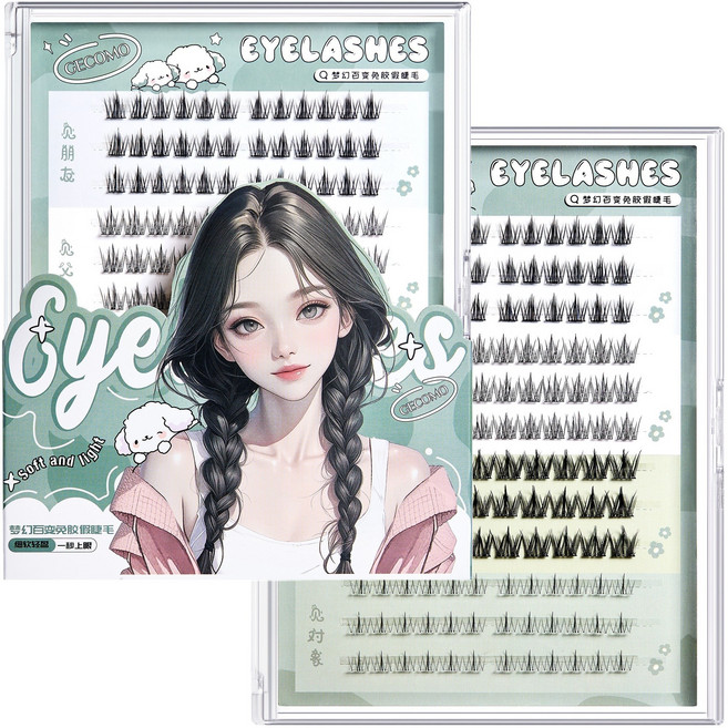 GECOMO프리미엄 가늘게 제작된 인조 속눈썹 세트 (윗+아랫 4종 믹스 136족 무접착), 1개, 다채로운 판타지G6032
