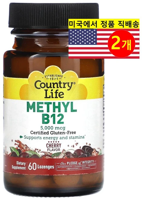 컨트리라이프 Methyl B12 메틸코발라민 5000mcg 체리맛, 60정, 2개 - 쿠팡