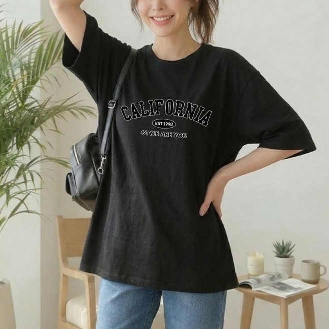 1장 (3장세트 장당7900) 스타일아유 순면100% 여성 편안한 빅사이즈 반팔티 프린팅 레터링 루즈핏 면티 롱티셔츠 TS3940