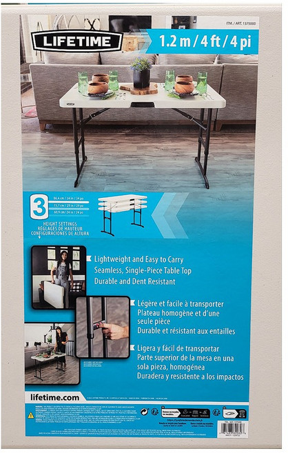 라이프타임 다목적 직사각 접이식테이블 122cm x 61cm / 높이조절, 1개