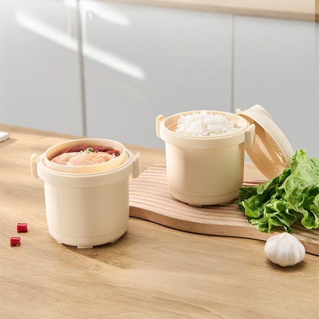 라이스핏 1인용 계란찜 전자레인지 칸막이 밥솥, 1개, 베이지