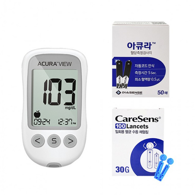 아큐라 플러스 뷰 혈당측정기 + 검사지 50매 채혈침100, 1매입, 1개