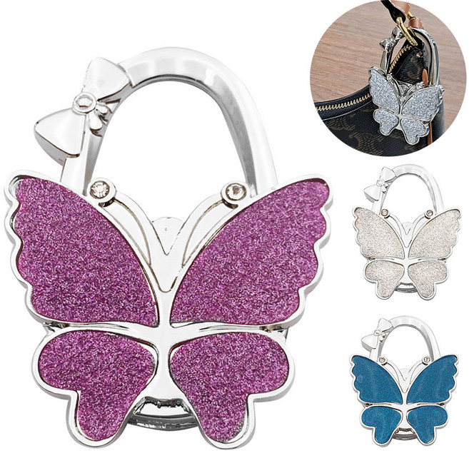 세렌디 나비 키링 가방걸이 휴대용 크리스탈 가방후크, 화이트, 1개