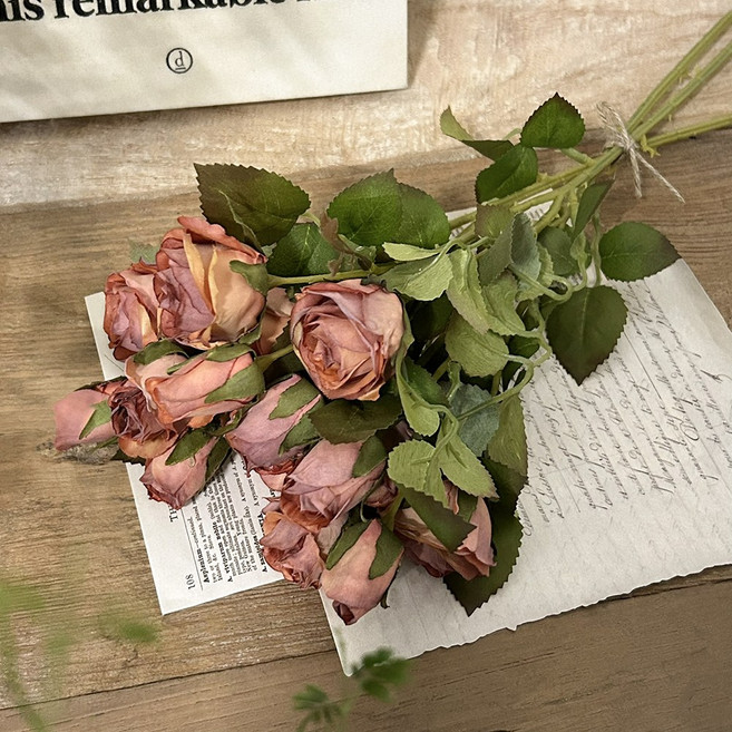 드라이플라워 미니 말린 장미 조화 로즈 꽃다발, 3개, 오렌지