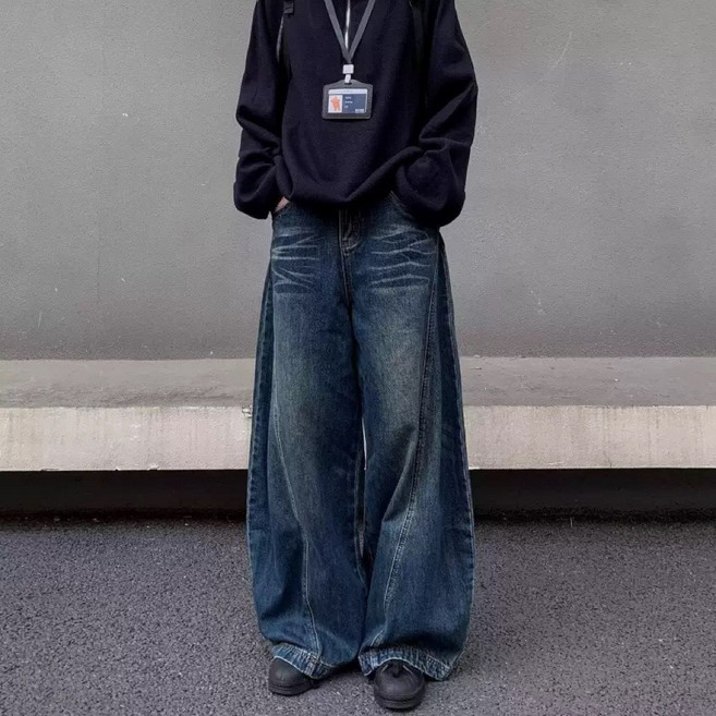彎刀牛仔褲 闊腿牛仔長褲