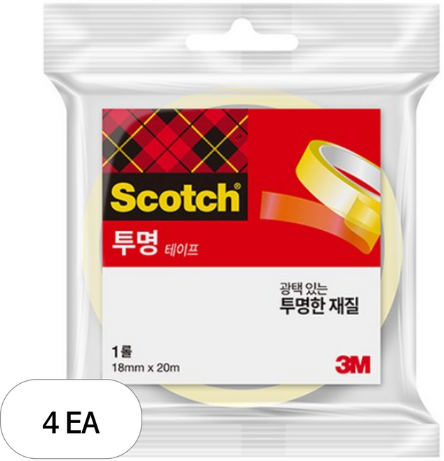스카치 다용도 테이프 리필 18mm x 20m, 투명, 4개
