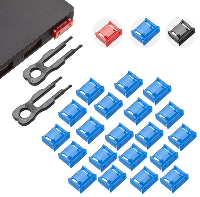 Data Keeper USB포트락 키2개+잠금알20개 블랙 블루 레드 잠금장치 물리적 보안, 02 블루(키2+ 잠금알20개 세트)