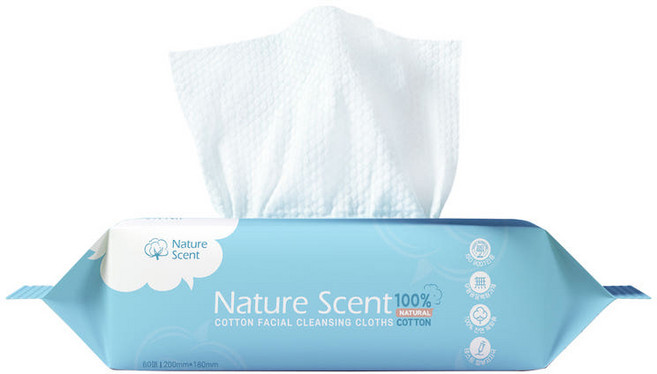 NatureScent 네이처센트 순면 100% 페이스 타올, 60매입, 1개