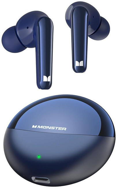Monster N-Lite 203 AirLinks 무선 이어버드 블루투스 5.3 하이파이 스테레오 사운드 Type-C 고속 충전 터치 컨트롤 IPX6 방수 인이어 헤드폰, 1개
