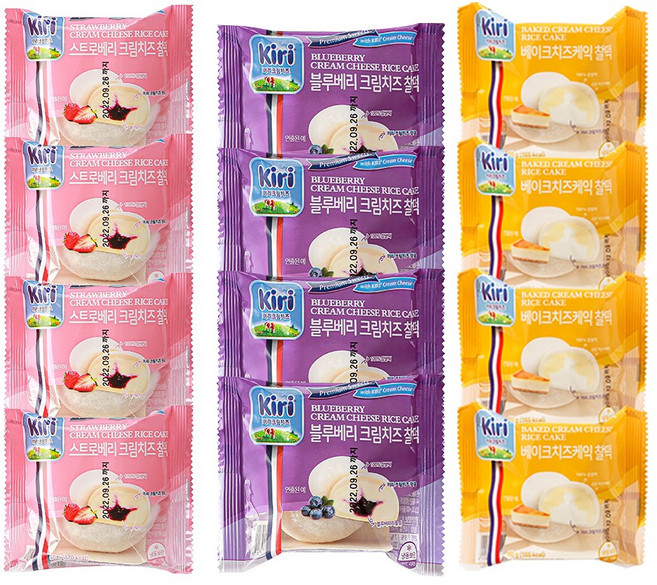 끼리 크림치즈 찰떡 3종 12입(스트로베리4블루베리4베이크4), 60g, 12개