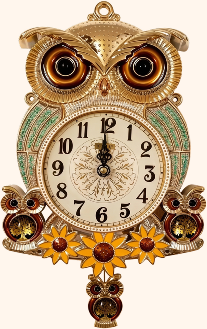 비욘드아트 부엉이벽시계 무소음 거실 카페 인테리어 집들이선물, 그린