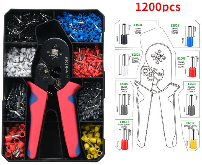 盒裝歐規端子鉗 1200PCS 端子套裝, 1個, 黑色輕便盒歐規端子套裝