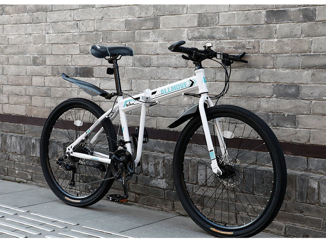 XFeng MTB 자전거 21단 24인치 입문용 접이식자전거, 24단 26인치, 화이트  블루- 스포크 휠, 1개