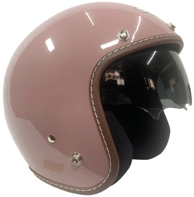 SYC 經典皮革邊內墨鏡復古半罩安全帽 莫蘭迪色系, 法國粉