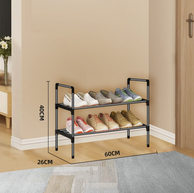 아크배라 좁은 현관 미니 신발장 정리대, 60cm, 블랙2단