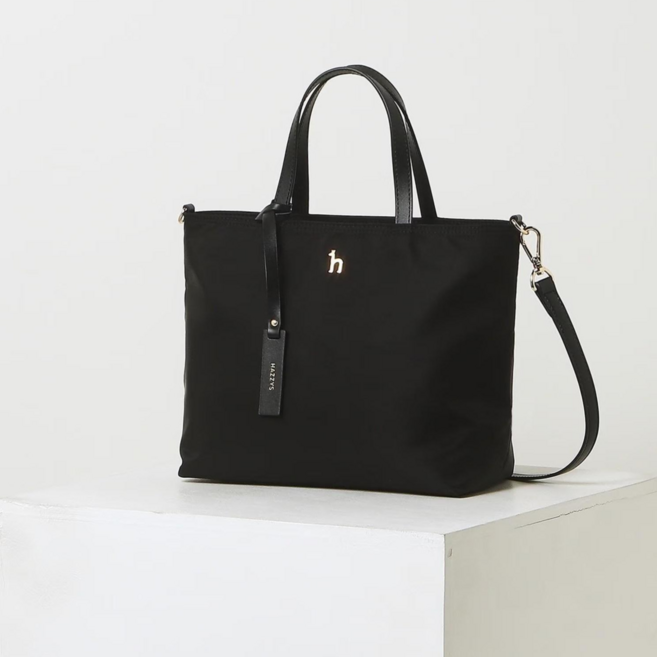 헤지스 여성 블랙 나일론 퍼피 로고 나일론 토트백 겸 숄더백 M HIBA1F920BK